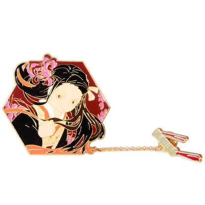 Demon Slayer Character Portrait Enamel Pin - Collector's Edition Badge with Chain Charm