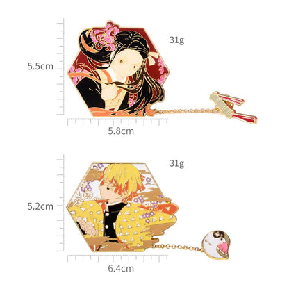 Demon Slayer Character Portrait Enamel Pin - Collector's Edition Badge with Chain Charm