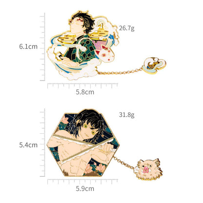 Demon Slayer Character Portrait Enamel Pin - Collector's Edition Badge with Chain Charm